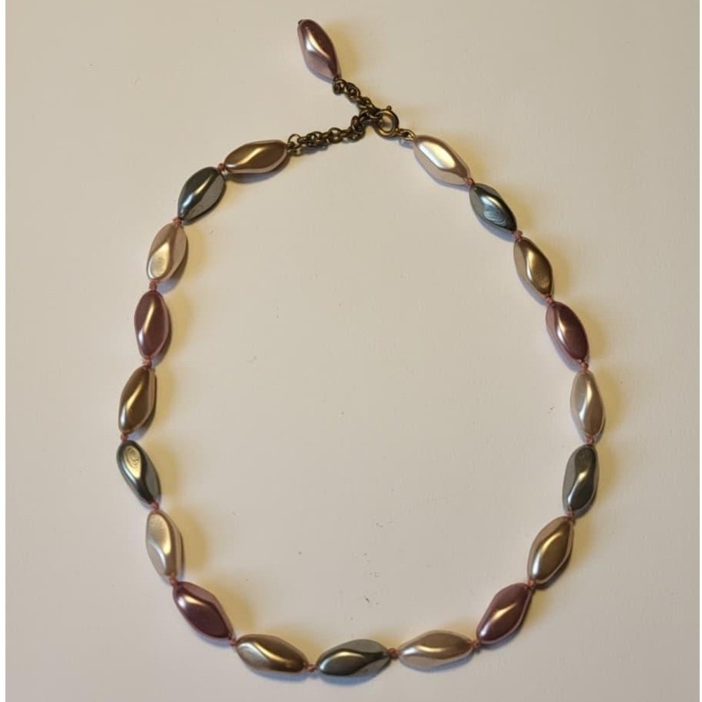 Vintage France Iridescent Faux Pearl Choker Necklace Mauve Champagne NOS